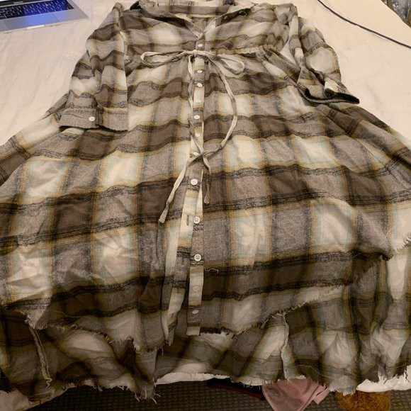 Plaid, Midi Asymmetric Button Down Dress - Picture 4 of 4